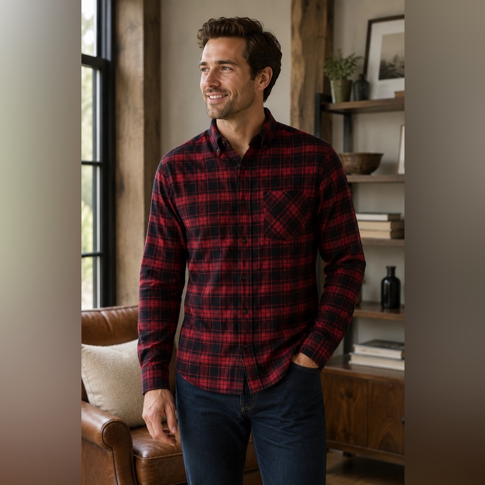Zanerobe 7 Foot Tall Red and Black Plaid Button-Down Shirt 100% Cotton